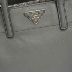 Pre Owned Prada Grey Saffiano Lux Leather Double Handle Tote