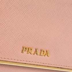Pre Owned Prada Light Pink Saffiano Lux Leather Metal Flap Card Holder