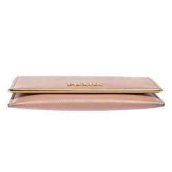 Pre Owned Prada Light Pink Saffiano Lux Leather Metal Flap Card Holder