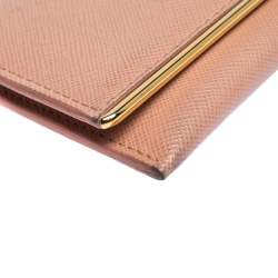 Pre Owned Prada Light Pink Saffiano Lux Leather Metal Flap Card Holder