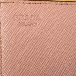 Pre Owned Prada Light Pink Saffiano Lux Leather Metal Flap Card Holder