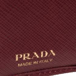 Pre Owned Prada Red Saffiano Lux Leather Compact Wallet