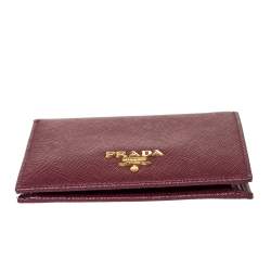 Pre Owned Prada Red Saffiano Lux Leather Compact Wallet