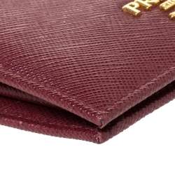 Pre Owned Prada Red Saffiano Lux Leather Compact Wallet
