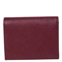 Pre Owned Prada Red Saffiano Lux Leather Compact Wallet