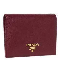 Pre Owned Prada Red Saffiano Lux Leather Compact Wallet