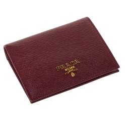 Pre Owned Prada Red Saffiano Lux Leather Compact Wallet