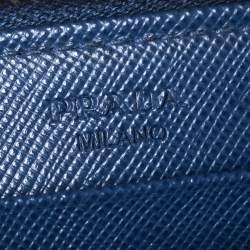 Pre Owned Prada Blue Saffiano Lux Leather Zip Around Wallet