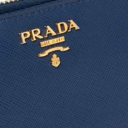 Pre Owned Prada Blue Saffiano Lux Leather Zip Around Wallet