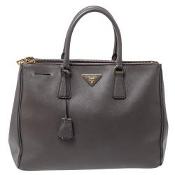 Pre Owned Prada Grey Saffiano Lux Leather Large Double Zip Tote