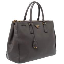 Pre Owned Prada Grey Saffiano Lux Leather Large Double Zip Tote