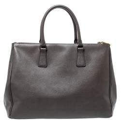Pre Owned Prada Grey Saffiano Lux Leather Large Double Zip Tote