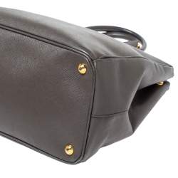 Pre Owned Prada Grey Saffiano Lux Leather Large Double Zip Tote