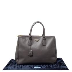 Pre Owned Prada Grey Saffiano Lux Leather Large Double Zip Tote