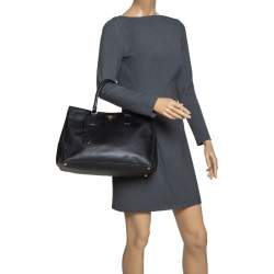 Pre Owned Prada Black Saffiano Lux Leather Large Gardener's Tote