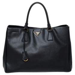 Pre Owned Prada Black Saffiano Lux Leather Large Gardener's Tote