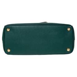 Pre Owned Prada Green Saffiano Lux Leather Small Double Zip Tote