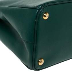 Pre Owned Prada Green Saffiano Lux Leather Small Double Zip Tote