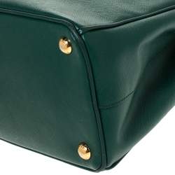 Pre Owned Prada Green Saffiano Lux Leather Small Double Zip Tote