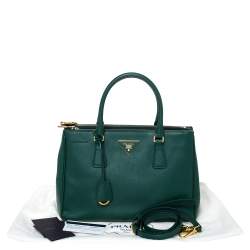 Pre Owned Prada Green Saffiano Lux Leather Small Double Zip Tote