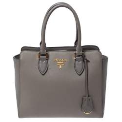 Pre Owned Prada Grey Saffiano Lux Leather Tote