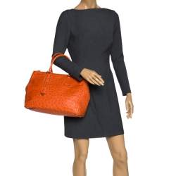 Pre Owned Prada Orange Ostrich Large Double Zip Tote