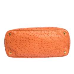 Pre Owned Prada Orange Ostrich Large Double Zip Tote