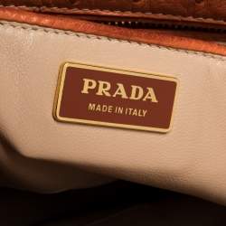 Pre Owned Prada Orange Ostrich Large Double Zip Tote