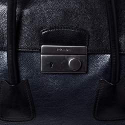 Pre Owned Prada Black/Blue Glace Leather Large Twin Pocket Tote 