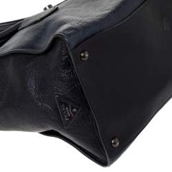Pre Owned Prada Black/Blue Glace Leather Large Twin Pocket Tote 