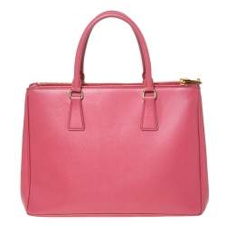Pre Owned Prada Pink Saffiano Lux Leather Medium Front Pocket Double Zip Lux Tote