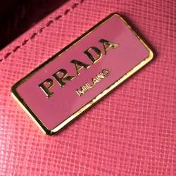 Pre Owned Prada Pink Saffiano Lux Leather Medium Front Pocket Double Zip Lux Tote