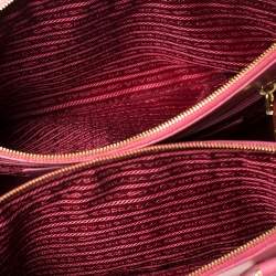 Pre Owned Prada Pink Saffiano Lux Leather Medium Front Pocket Double Zip Lux Tote