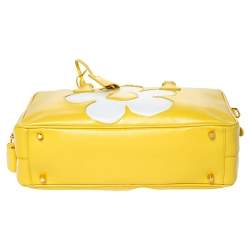 Pre Owned Prada Yellow/White Saffiano Patent Leather Flower Bauletto Bag