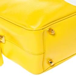 Pre Owned Prada Yellow/White Saffiano Patent Leather Flower Bauletto Bag