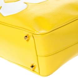 Pre Owned Prada Yellow/White Saffiano Patent Leather Flower Bauletto Bag