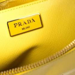 Pre Owned Prada Yellow/White Saffiano Patent Leather Flower Bauletto Bag