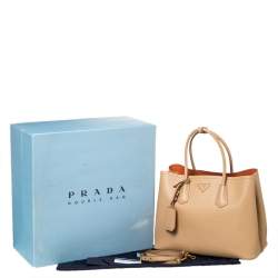 Pre Owned Prada Beige Saffiano Cuir Leather Medium Double Handle Tote