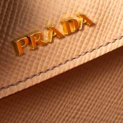 Pre Owned Prada Beige Saffiano Cuir Leather Medium Double Handle Tote
