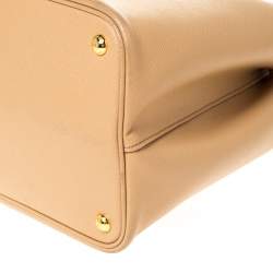 Pre Owned Prada Beige Saffiano Cuir Leather Medium Double Handle Tote