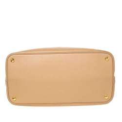 Pre Owned Prada Beige Saffiano Cuir Leather Medium Double Handle Tote