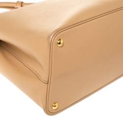 Pre Owned Prada Beige Saffiano Cuir Leather Medium Double Handle Tote