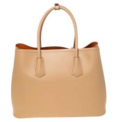 Pre Owned Prada Beige Saffiano Cuir Leather Medium Double Handle Tote