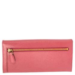 Pre Owned Prada Pink Saffiano Lux Leather Flap Continental Wallet