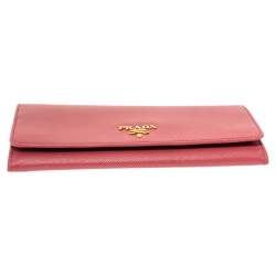 Pre Owned Prada Pink Saffiano Lux Leather Flap Continental Wallet