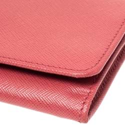 Pre Owned Prada Pink Saffiano Lux Leather Flap Continental Wallet