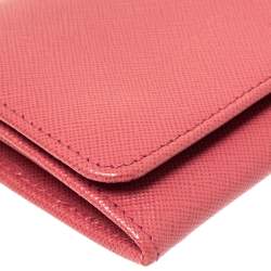 Pre Owned Prada Pink Saffiano Lux Leather Flap Continental Wallet