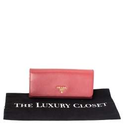 Pre Owned Prada Pink Saffiano Lux Leather Flap Continental Wallet