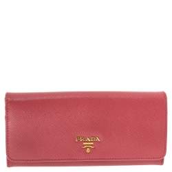 Pre Owned Prada Pink Saffiano Lux Leather Flap Continental Wallet