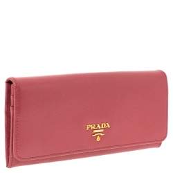 Pre Owned Prada Pink Saffiano Lux Leather Flap Continental Wallet